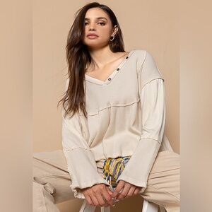 POL Ivory Babydoll Waffle Knit Top